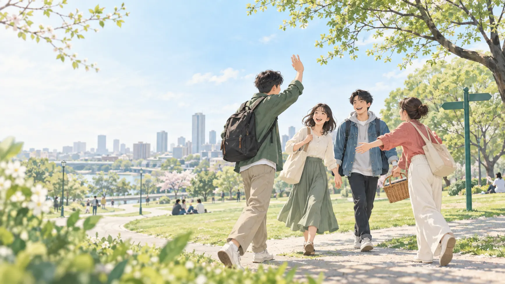 友人同士で待ち合わせている様子